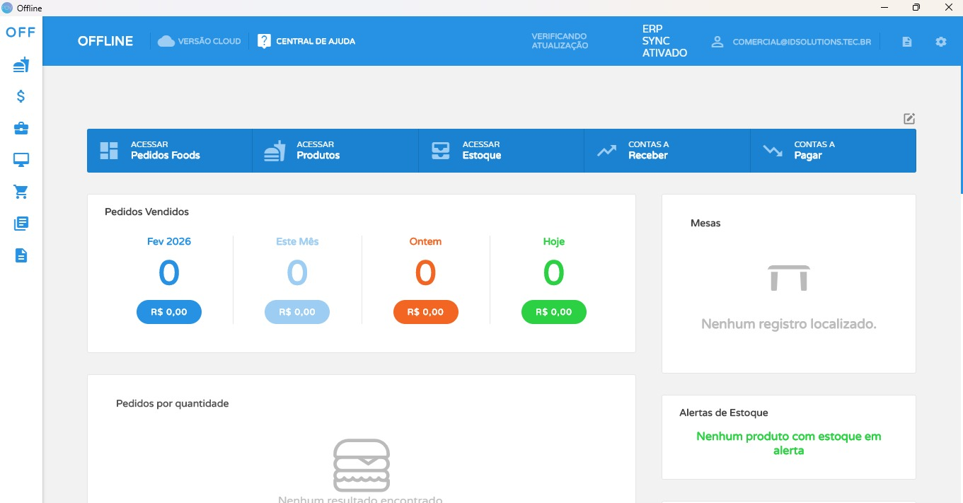 Tela do módulo Foods do IDIFY ERP com gestão de mesas e comandas digitais para restaurantes